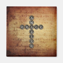 Amazing Grace Cross on Vintage Music Sheet Refrigerator Magnet