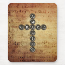 Amazing Grace Cross on Vintage Music Sheet Mouse Pad
