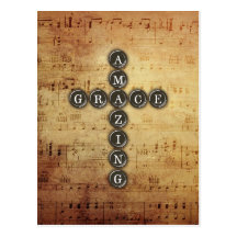 Amazing Grace Cross on Vintage Music Sheet Postcards