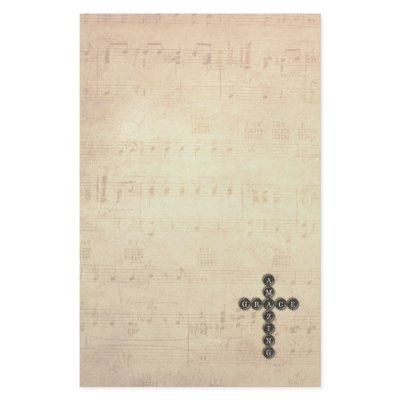 Amazing Grace Cross on Vintage Music Sheet Stationery Design by cowboyannie