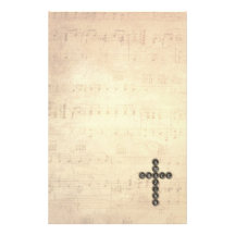 Amazing Grace Cross on Vintage Music Sheet Stationery Design