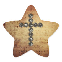 Amazing Grace Cross on Vintage Music Sheet Star Stickers