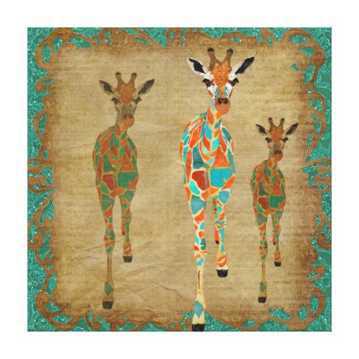 Amber  & Azure Giraffes Art Canvas Canvas Prints