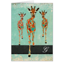 Amber & Azure Giraffes Monogram Notecard cards