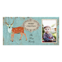 Amber Ornate Deer Christmas Photo Card