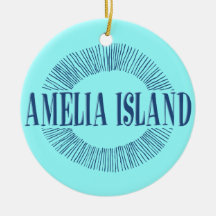 Amelia Island in blue with sun design Christmas Ornaments