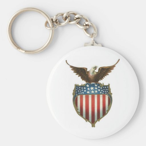 American Bald Eagle atop the stars and stripes Key Chain