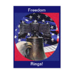 American Bald Eagle, Bell and Flag Postcard