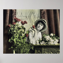 American Beauties 1914 Lovely Lady & Antique Roses Posters