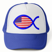 American Christian Fish Symbol Flag Mesh Hat