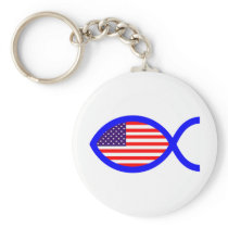 American Christian Fish Symbol Flag Keychains
