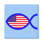 American Christian Fish Symbol Flag Magnet