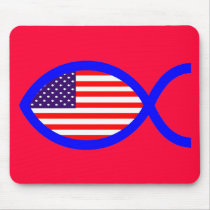 American Christian Fish Symbol Flag Mouse Pad