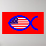American Christian Fish Symbol Flag Posters