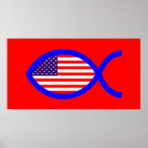 American Christian Fish Symbol Flag Posters