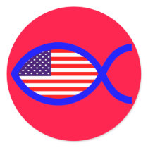 American Christian Fish Symbol Flag Sticker