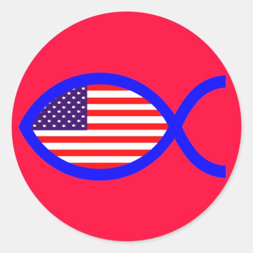 American Christian Fish Symbol Flag Sticker