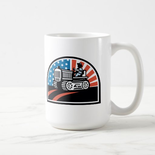 American Farmer Riding Vintage Tractor Coffee Mugs