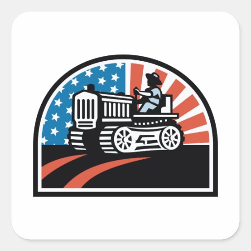 American Farmer Riding Vintage Tractor Square Sticker