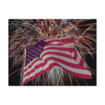 American Flag and Firework Postcard