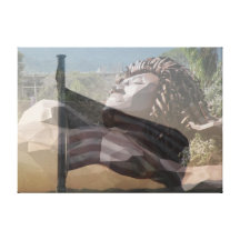 american flag and lying lady stretched canvas prints