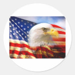 American Flag Bald Eagle Round Stickers
