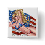 American Flag Bikini Pinup Girl by Al Rio buttons