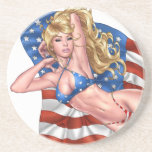 American Flag Bikini Pinup Girl by Al Rio coasters