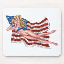 American Flag Bikini Pinup Girl by Al Rio