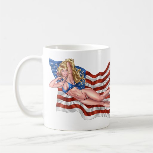 American Flag Bikini Pinup Girl by Al Rio Mugs