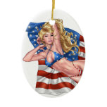 American Flag Bikini Pinup Girl by Al Rio ornaments