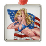 American Flag Bikini Pinup Girl by Al Rio ornaments