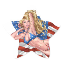 American Flag Bikini Pinup Girl by Al Rio