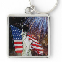 American Flag, Fireworks and Statue of Liberty