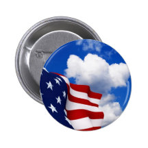 American Flag in blue skies Pinback Button
