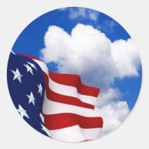 American Flag in blue skies Round Stickers
