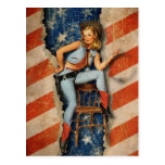 American Flag Patriotic Naughty PinUp CowGirl Postcard