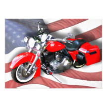 American Flag & Red Touring Bike Personalized Announcements
