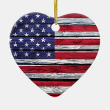 American Flag Rustic Wood Christmas Ornament