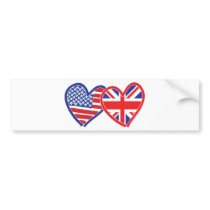American Flag/Union Jack Flag Hearts Bumper Stickers