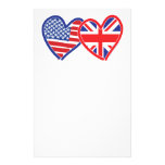 American Flag Union Jack Flag Hearts Custom Stationery