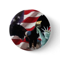 American Flag with American Eagle & Lady Liberty Pinback Buttons