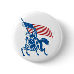 American general riding horse with Flag Pinback Button