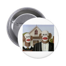 American Gothic Sock Monkeys Pin