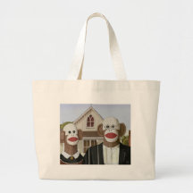 American Gothic Sock Monkeys Tote Bags