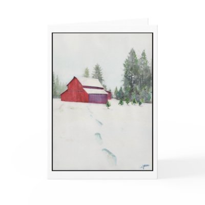 American Greeting Cards .. Red Barn watercolor by FineArtDesigns
