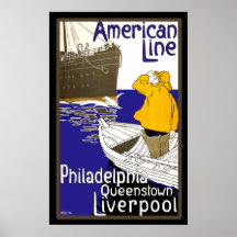 American Lines Sailor in Boat Meeting Liner Poster