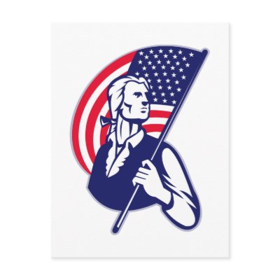 American Patriot Minuteman Stars and Stripes flag Postcards by uniformed_personnel