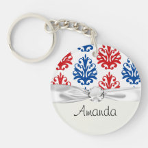 american red white and blue damask round acrylic keychains