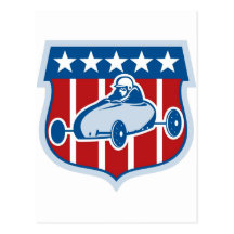 American  Soap box derby car with stars and stripe Postcards